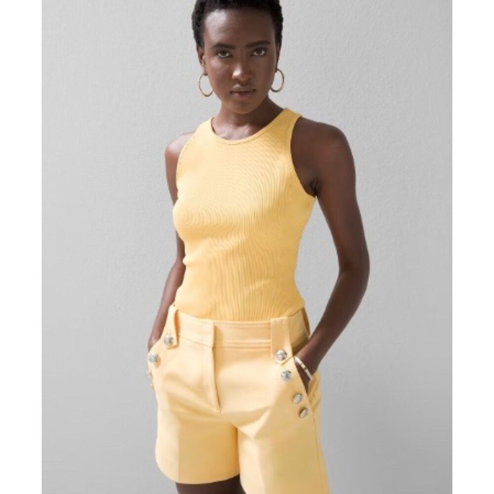 White House Black Market Yellow High-Waist Button Shorts